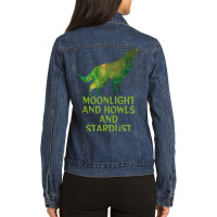 Emerald Green Milky Way Galaxy Wolf   Moonlight An Ladies Denim Jacket | Artistshot