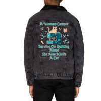 A Woman Cannot Survive On Quilting Alone Hipster Unisex Sherpa-lined Denim Jacket | Artistshot