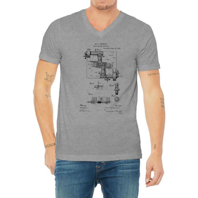 Drill Milling Machine Vintage Patent Hand Drawing V-neck Tee | Artistshot