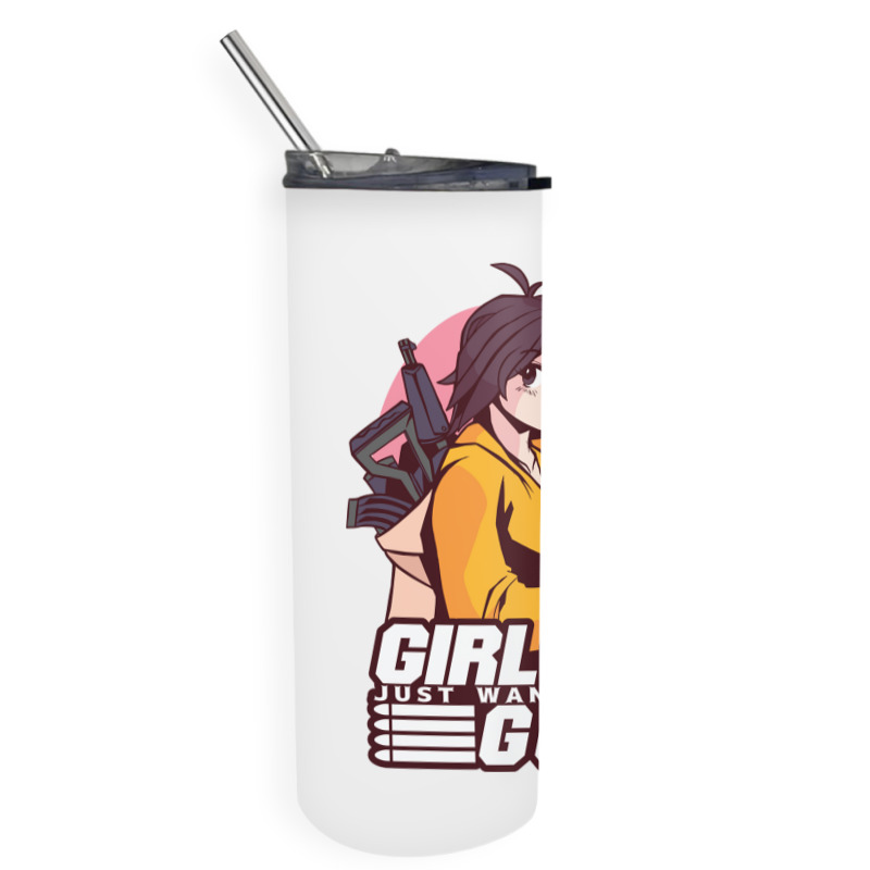 Girl With Guns Anime Humor Skinny Tumbler | Artistshot