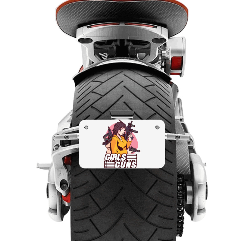 Girl With Guns Anime Humor Motorcycle License Plate | Artistshot