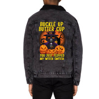 Funny Cat Buckle Up Buttercup You Just Flipped My Unisex Sherpa-lined Denim Jacket | Artistshot