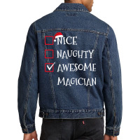 Nice Naughty Awesome Magician Santa Christmas List Men Denim Jacket | Artistshot