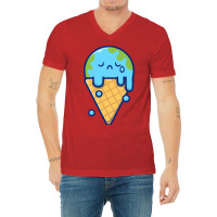 Cute Ice Cream Earth Melting Music V-neck Tee | Artistshot