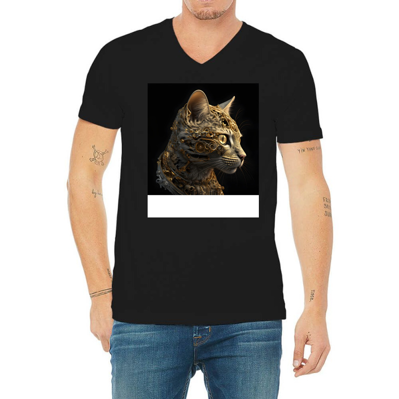 Gold Robot Cat Hippie V-neck Tee | Artistshot