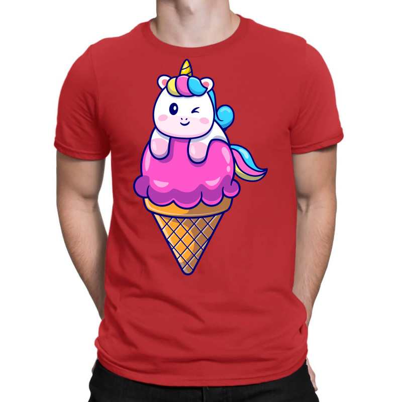 Cute Unicorn On Ice Cream Cone Cartoon Cute T-Shirt by amorajankuk | Artistshot