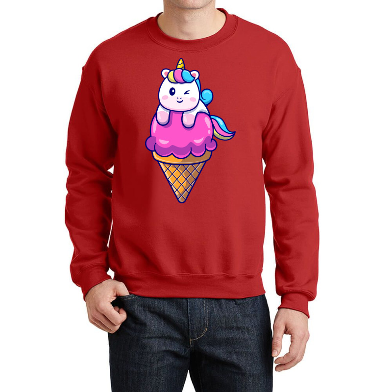 Cute Unicorn On Ice Cream Cone Cartoon Cute Crewneck Sweatshirt by amorajankuk | Artistshot