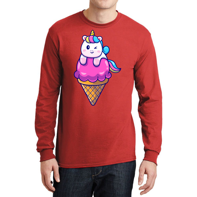 Cute Unicorn On Ice Cream Cone Cartoon Cute Long Sleeve Shirts by amorajankuk | Artistshot