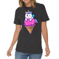 Cute Unicorn On Ice Cream Cone Cartoon Cute Vintage T-shirt | Artistshot