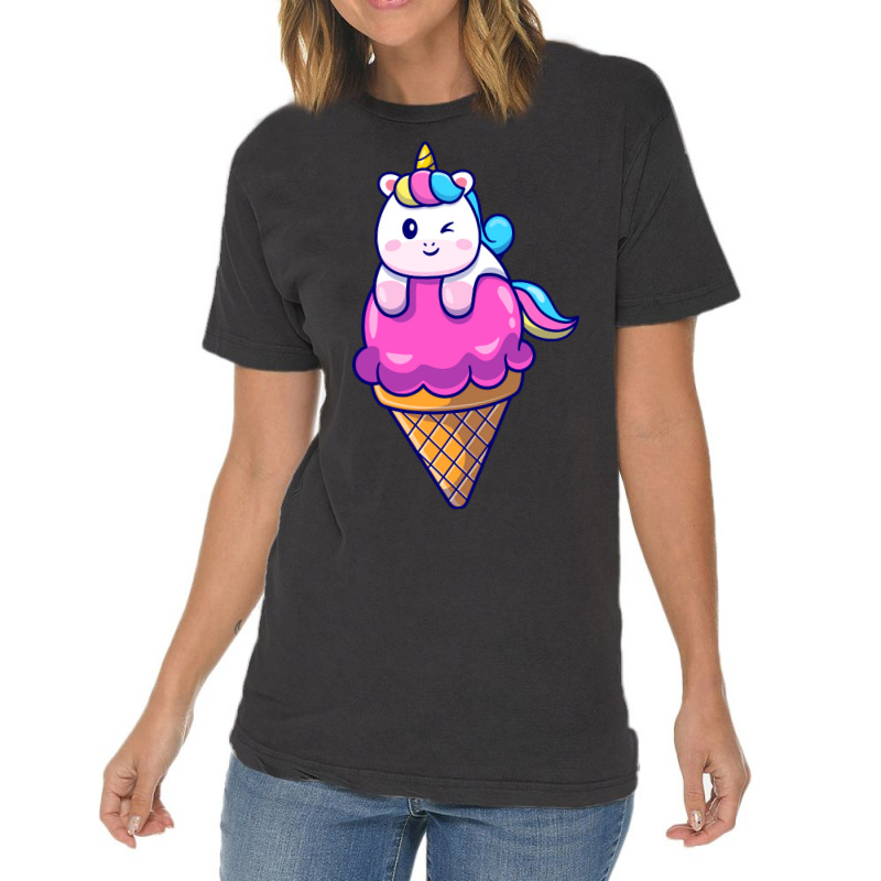 Cute Unicorn On Ice Cream Cone Cartoon Cute Vintage T-Shirt by amorajankuk | Artistshot