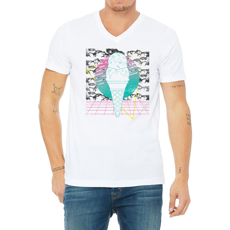 Sweets Ice Cream Cone Foodie Retro Vaporwave Ice C V-Neck Tee by idrogoajddjs | Artistshot