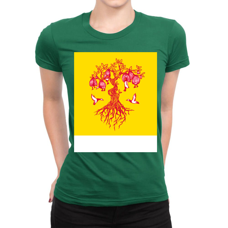 Barnacle Geese On The Tree Green Ladies Fitted T-Shirt by toptasratiehw | Artistshot