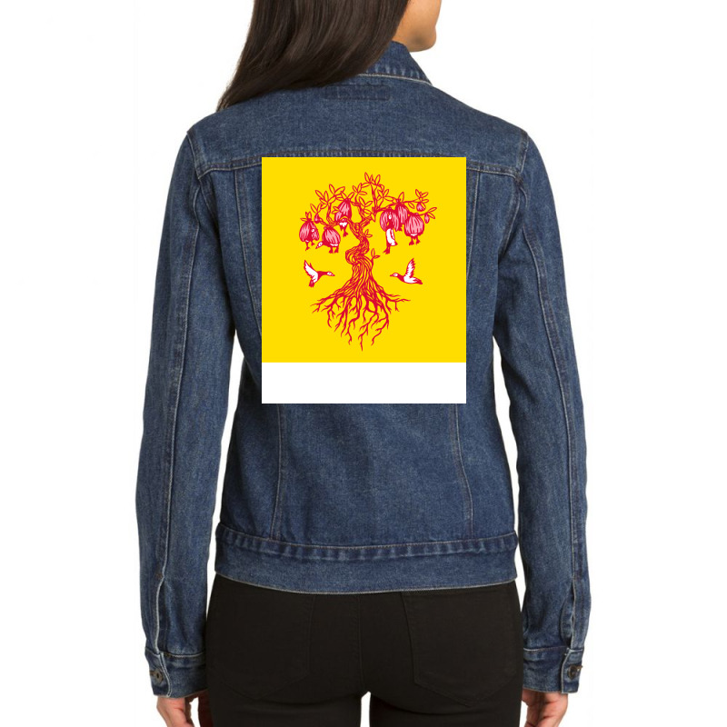 Barnacle Geese On The Tree Green Ladies Denim Jacket by toptasratiehw | Artistshot