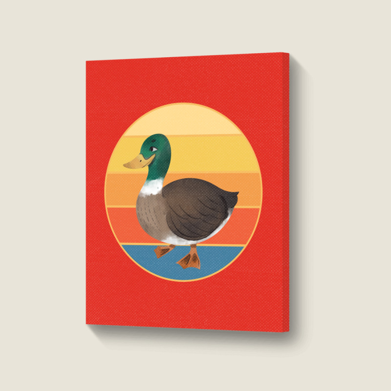 Cute Duck Vintage Retro Sunset Animal Lover Design Portrait Canvas Print | Artistshot