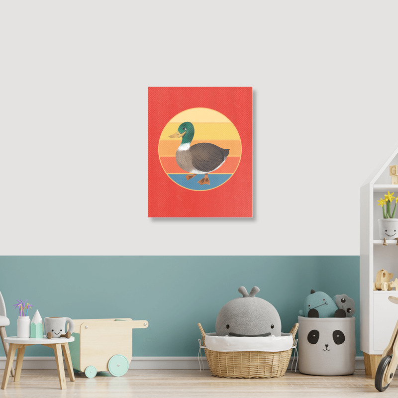 Cute Duck Vintage Retro Sunset Animal Lover Design Portrait Canvas Print | Artistshot