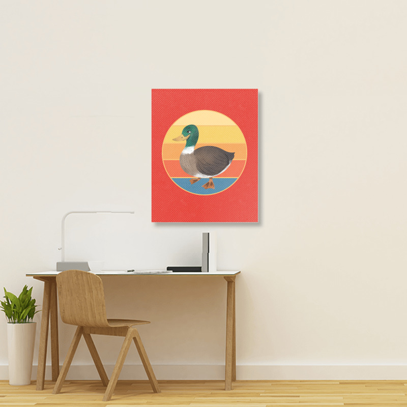 Cute Duck Vintage Retro Sunset Animal Lover Design Portrait Canvas Print | Artistshot