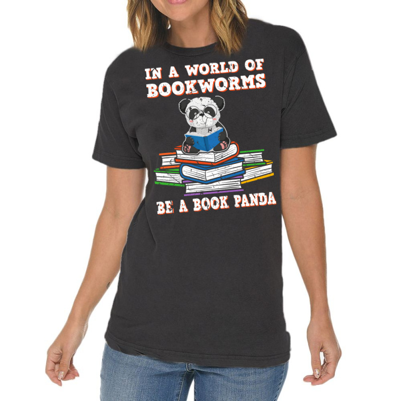 Bookworm Funny Reading Book Panda Reader Stars Vintage T-Shirt by alheklupsm | Artistshot