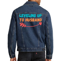 Leveling Up To Husband Gift Idea Hipster Quote Men Denim Jacket | Artistshot