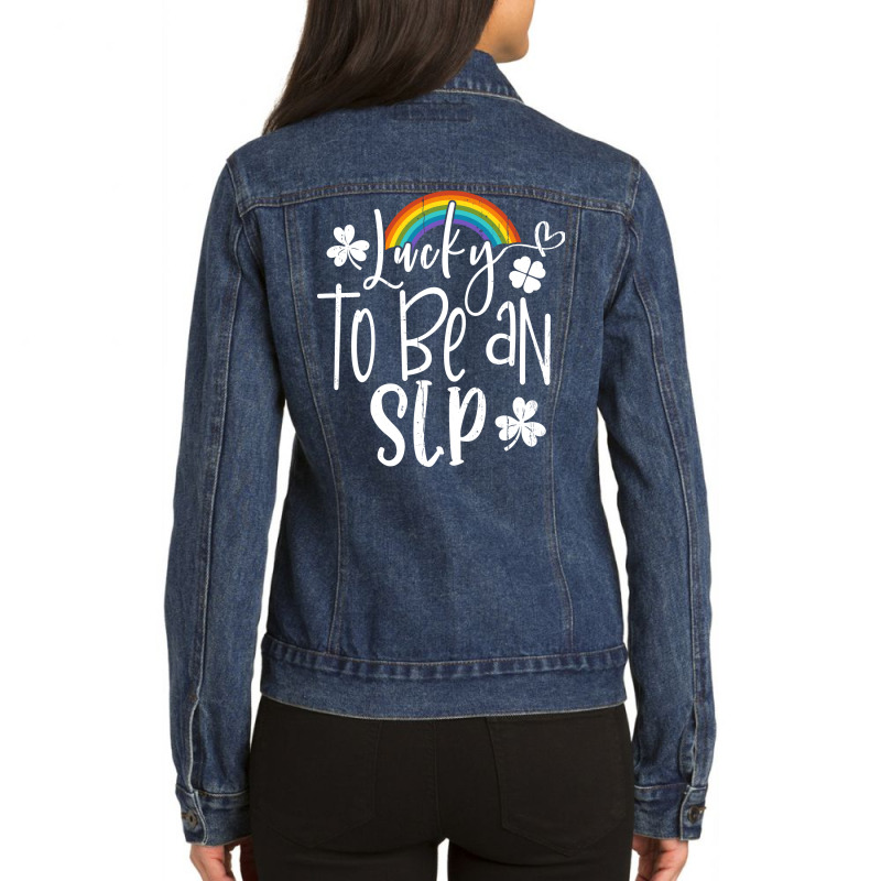 Lucky To Be An Slp St Patricks Day Speech Language Ladies Denim Jacket by gawuanafulz | Artistshot