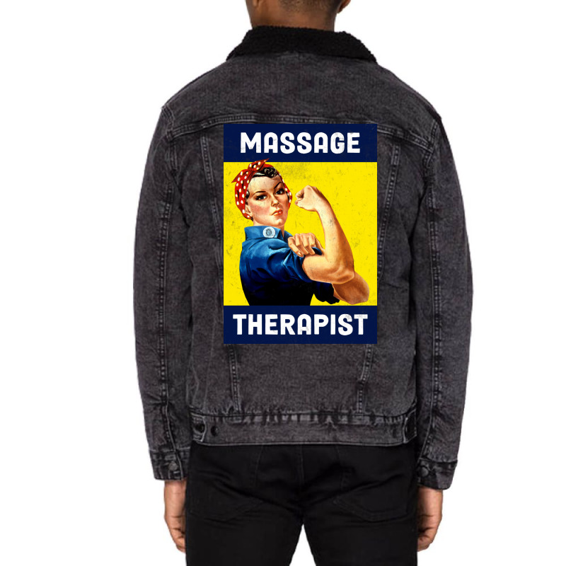 Massage Therapist Rosie The Riveter Poster Design Unisex Sherpa-Lined Denim Jacket by nozademk | Artistshot