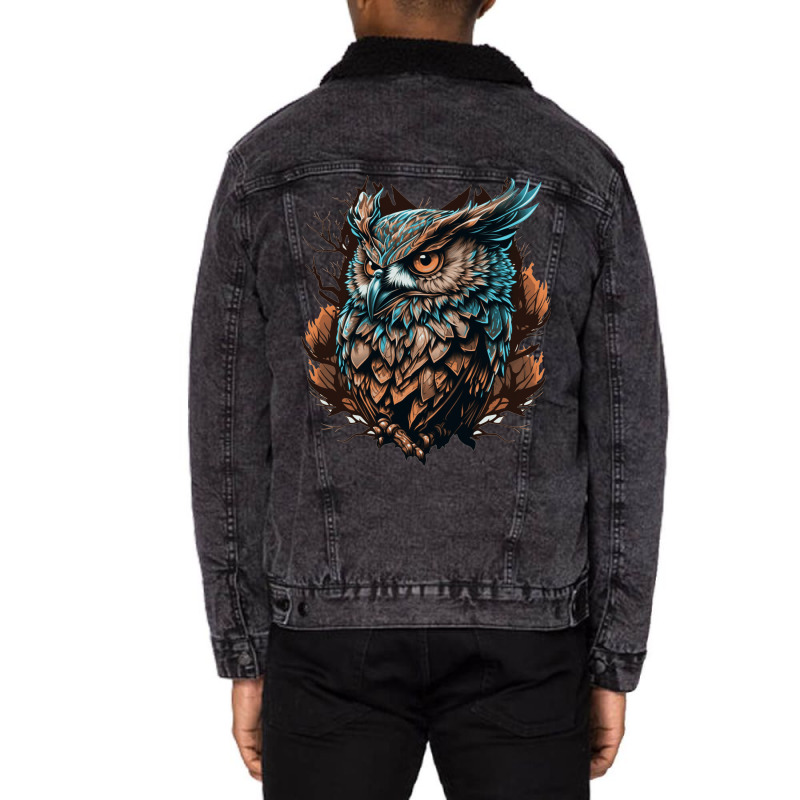 Owl Angry Unisex Sherpa-Lined Denim Jacket by UrielTurner100 | Artistshot