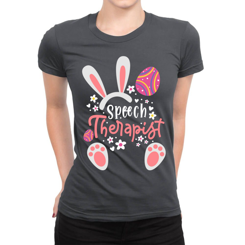 Bunny Speech Language Therapist Slp Happy Easter E Ladies Fitted T-Shirt by spaicperrasu | Artistshot