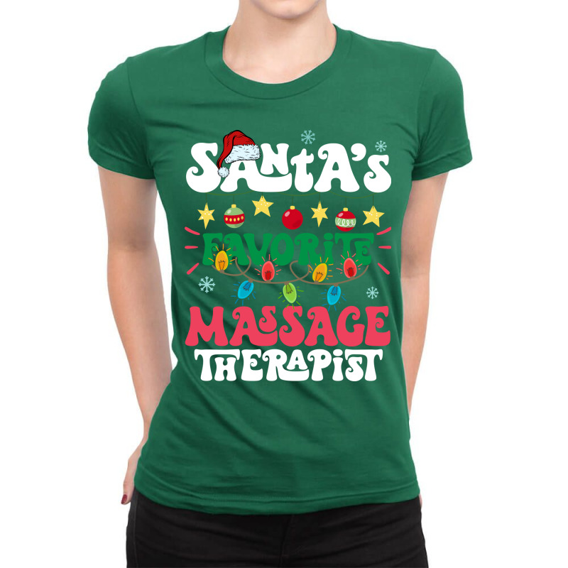 Santas Favorite Massage Therapist Santa Hat Xmas L Ladies Fitted T-Shirt by kijkxfgv | Artistshot