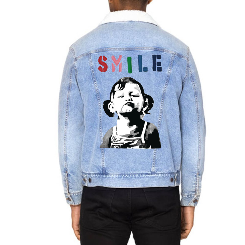 Banksy Graffiti Quote Smile With Girl Unisex Sherpa-Lined Denim Jacket by wiliamgelas | Artistshot