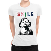 Banksy Graffiti Quote Smile With Girl Ladies Fitted T-shirt | Artistshot