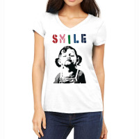 Banksy Graffiti Quote Smile With Girl Women's V-neck T-shirt | Artistshot