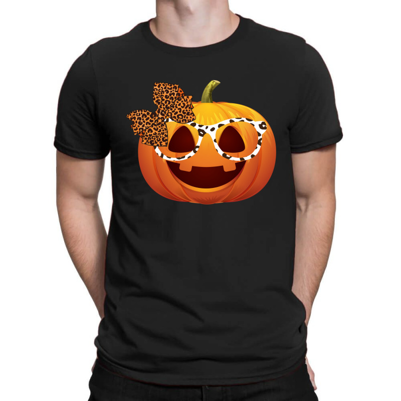 Cute Pumpkin Face With Leopard Print Glasses Girls T-shirt | Artistshot