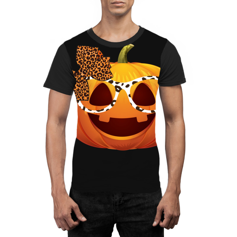 Cute Pumpkin Face With Leopard Print Glasses Girls Graphic T-shirt | Artistshot