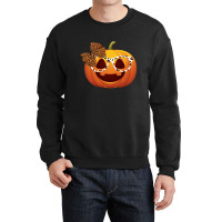 Cute Pumpkin Face With Leopard Print Glasses Girls Crewneck Sweatshirt | Artistshot