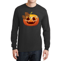 Cute Pumpkin Face With Leopard Print Glasses Girls Long Sleeve Shirts | Artistshot