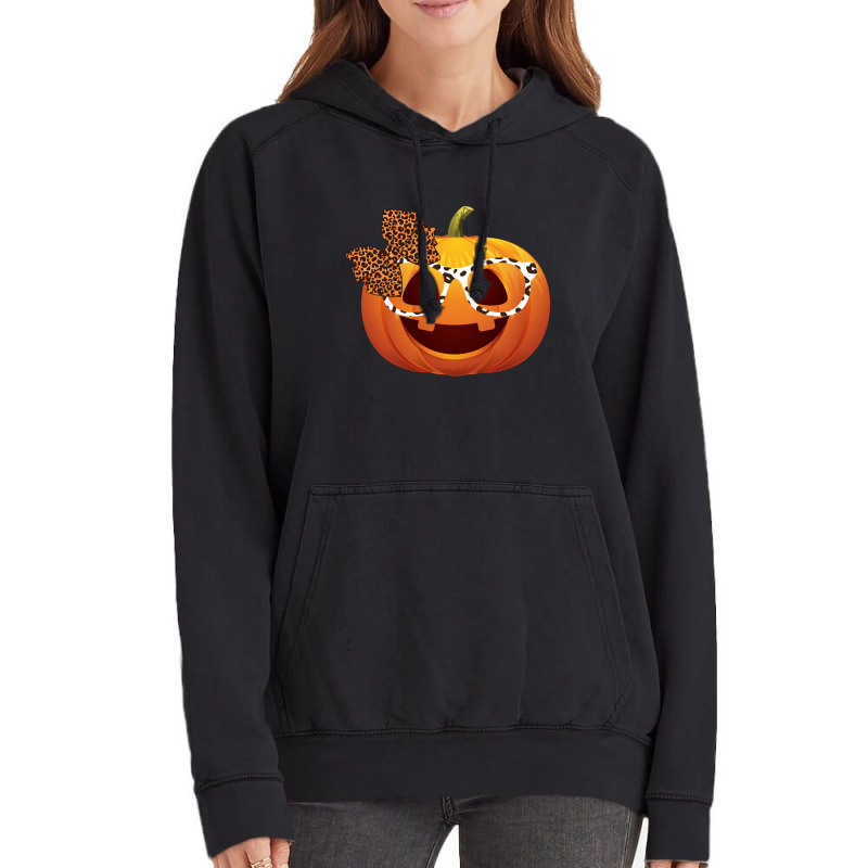 Cute Pumpkin Face With Leopard Print Glasses Girls Vintage Hoodie | Artistshot