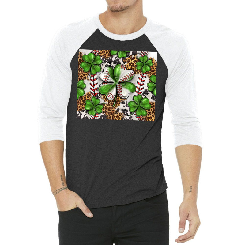 Baseball St. Patrick's Day Clovers With Leopard Tu 3/4 Sleeve Shirt by enoddigitalart@gmail.com | Artistshot