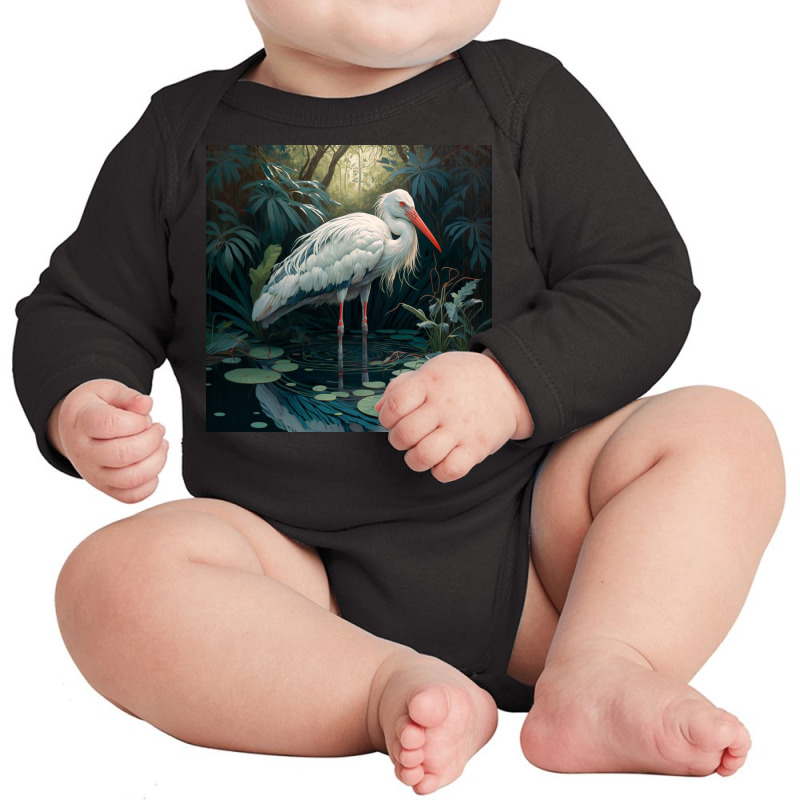 White Stork Standing Long Sleeve Baby Bodysuit by Haven Treasures | Artistshot