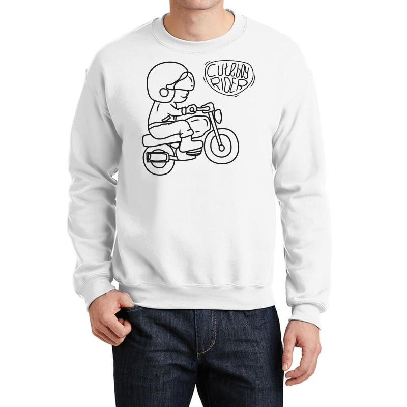 Line Art Of Cute Boy Motorcycle Rider Cartoon Crewneck Sweatshirt by selos47 | Artistshot