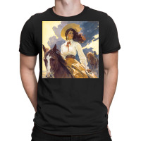 Young Girl A White Dress Riding A Horse T-shirt | Artistshot