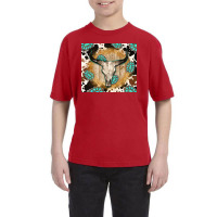 Western Bull Skull Wit Cowhide And Gemstone Youth Tee | Artistshot