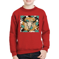 Western Bull Skull Wit Cowhide And Gemstone Youth Sweatshirt | Artistshot