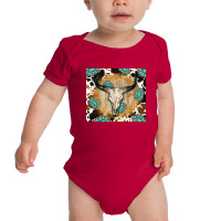 Western Bull Skull Wit Cowhide And Gemstone Baby Bodysuit | Artistshot