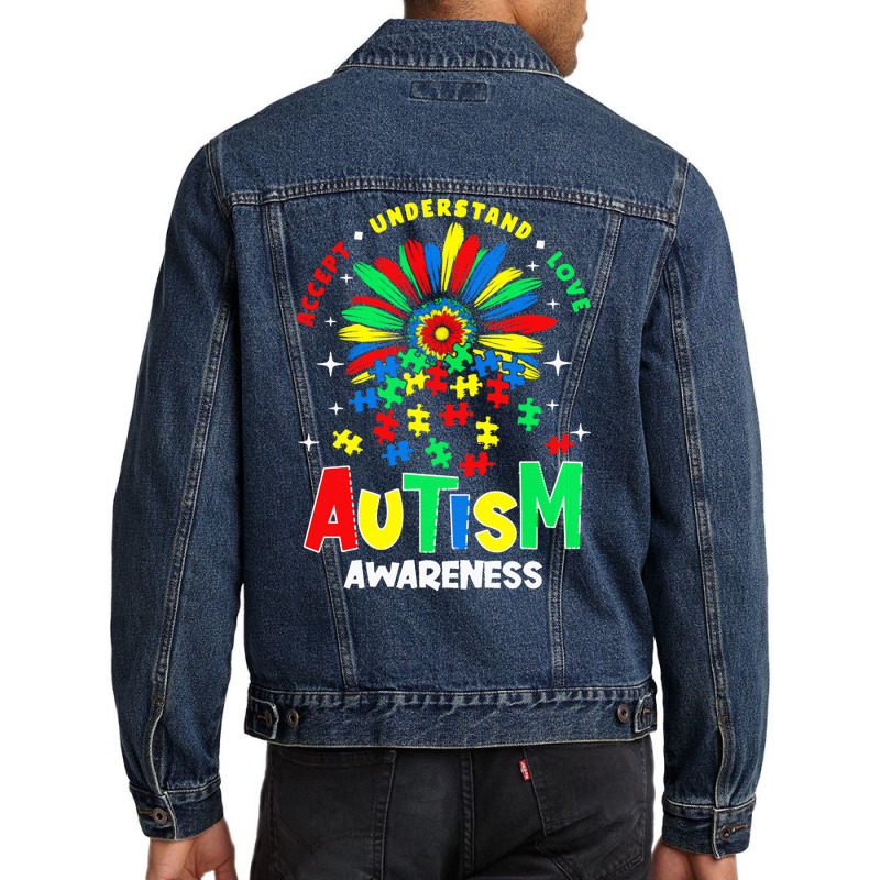 Autism Awareness T  Shirtautism Awareness Flower Gift T  Shirt Men Denim Jacket by abigayle98988 | Artistshot