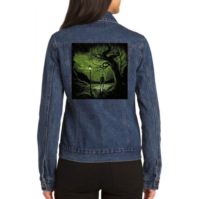 People Silhouette In The Misty Forest Ladies Denim Jacket by Kailooma | Artistshot