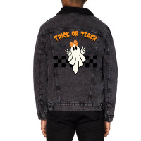 Ghost Trick Or Teach Halloween Unisex Sherpa-lined Denim Jacket | Artistshot