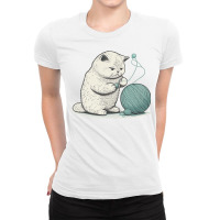 Cat Anime Play With Ball Of Thread Ladies Fitted T-shirt | Artistshot