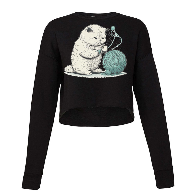 Cat Anime Play With Ball Of Thread Cropped Sweater by DuncanMullen | Artistshot