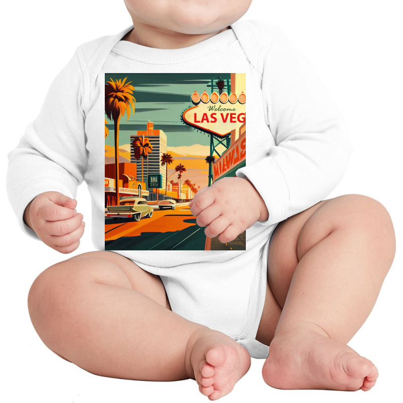 Las Vegas Strip Vintage Minimal Design Poster Long Sleeve Baby Bodysuit by morganmarg | Artistshot