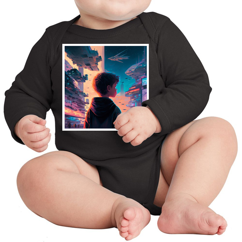 Young Boy Standing In The Street Long Sleeve Baby Bodysuit by Haven Treasures | Artistshot