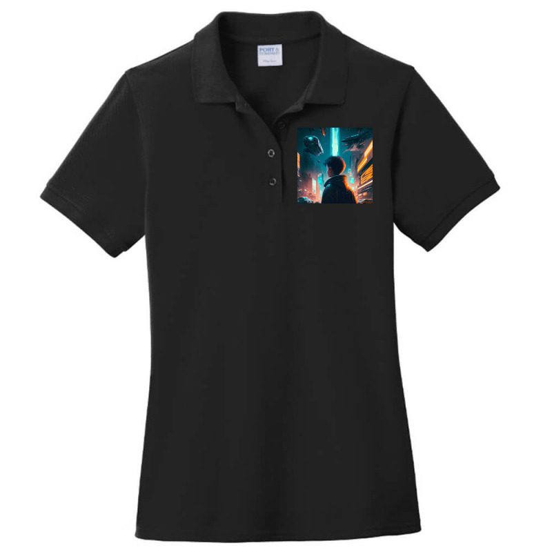 Boy Standing Alone In The Street Ladies Polo Shirt by Haven Treasures | Artistshot